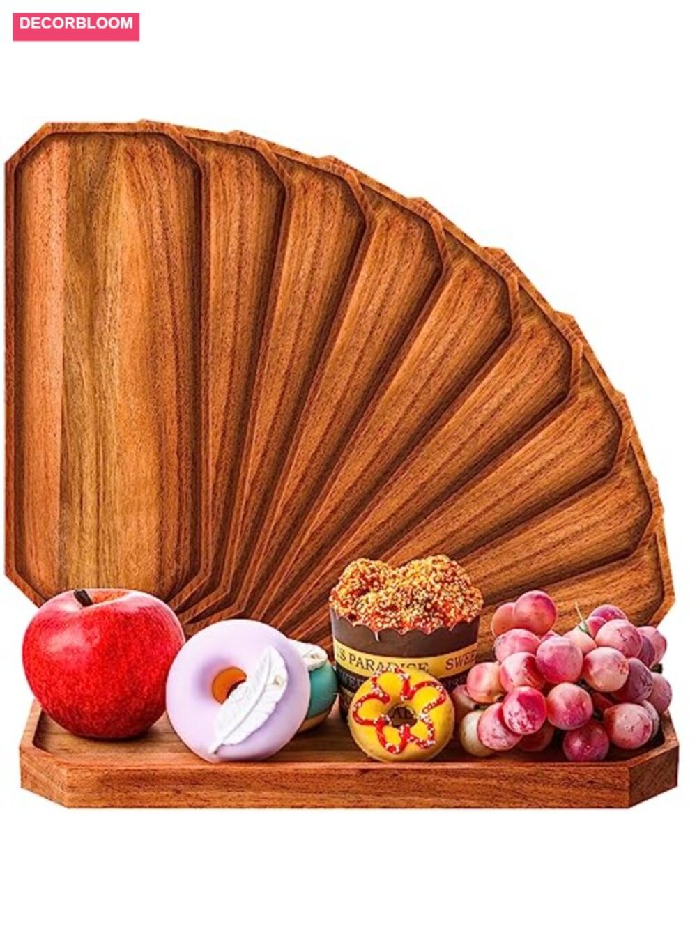 Acacia Wood Serving Platters 12 Pack Rectangular Charcuterie Boards 12x5 Inch